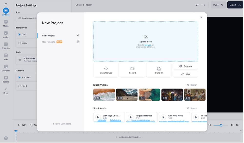 Screenshot of footage upload window