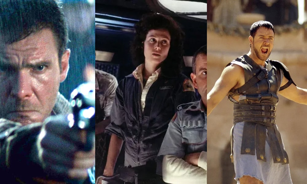 Collage of Ridley Soctt films including Blade Runner, Aliens and Gladiator