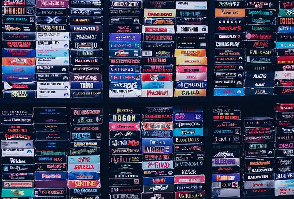 Bookcase full of B Movies on VHS