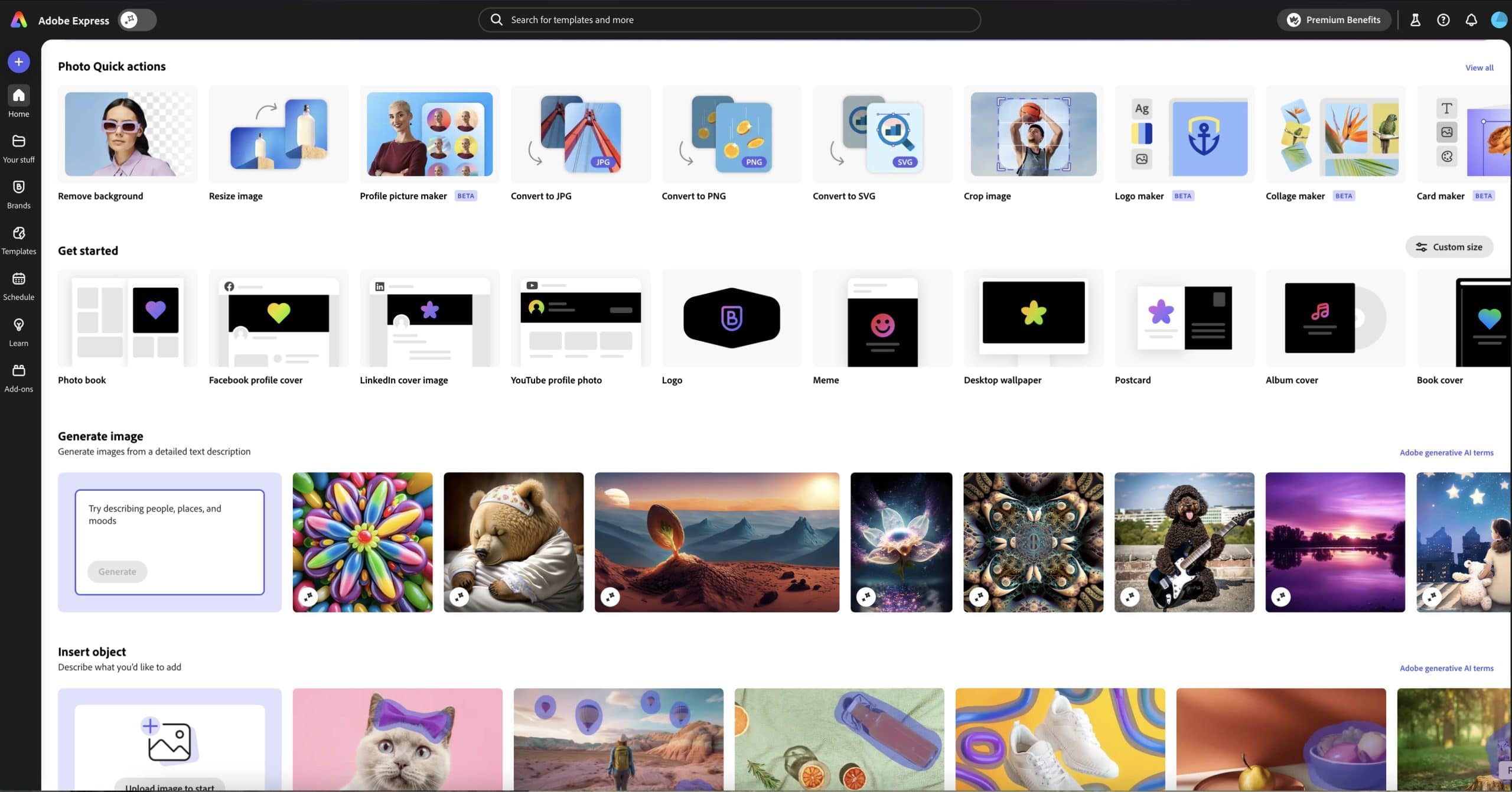 Adobe Express photo editing tab
