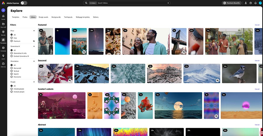 Adobe Express template tab