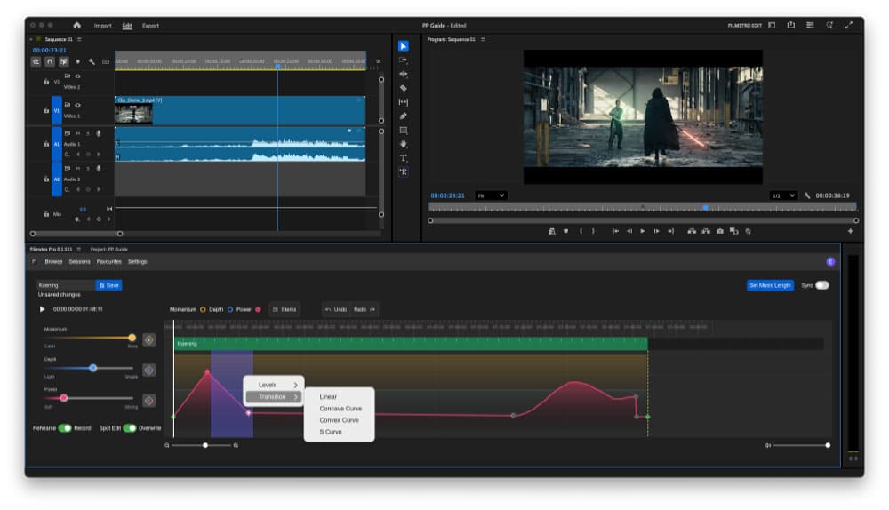 Filmstro keyframe settings