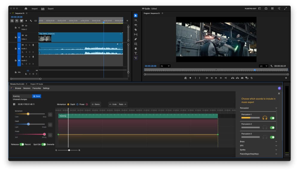 Filmstro stem control settings