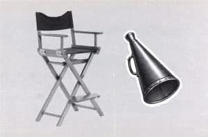 Director’s chair next to a vintage megaphone