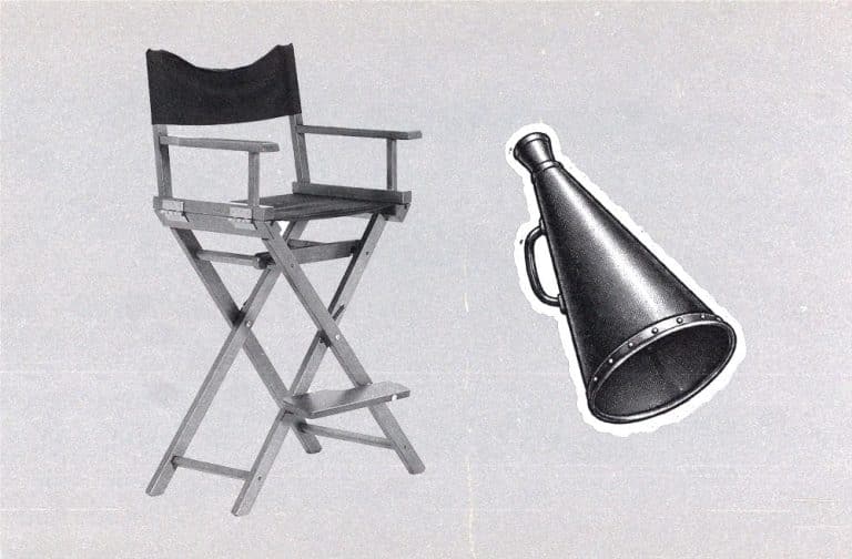 Director’s chair next to a vintage megaphone