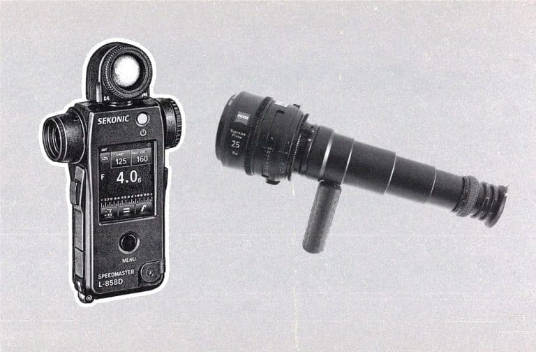 Sekonic light meter illustration next to a Zeiss directors viewfinder