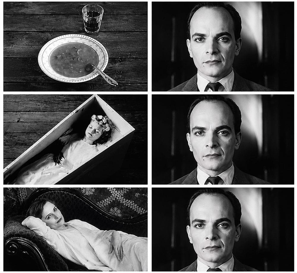 Kuleshov Effect diagram showing how the same facial expression creates different meanings depending on the following image.